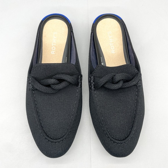 Rothys Womens 7.5 The Loafer Mules Black Knit Flats Slip On Shoes Knot Slide - Picture 1 of 14